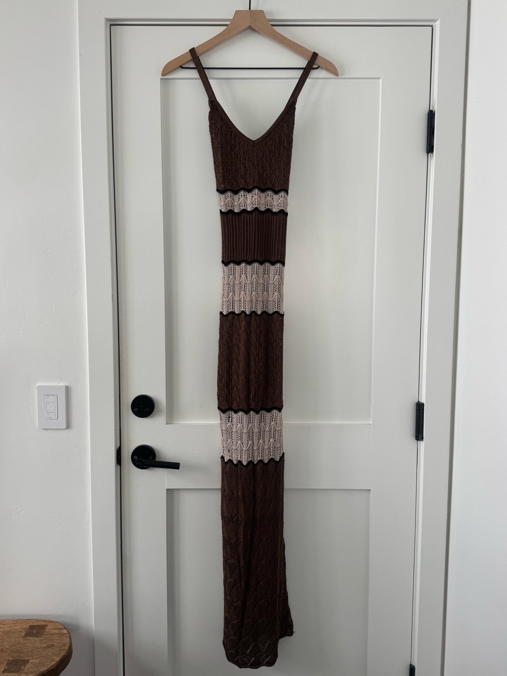 Torn by Ronny Kobo Brown & Cream Striped Knit Maxi Dress